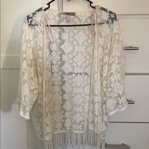 Lace with fringe kimono